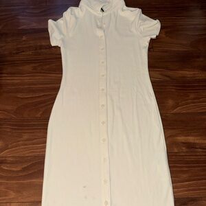 Forever 21 Cream Button-Front Midi Dress